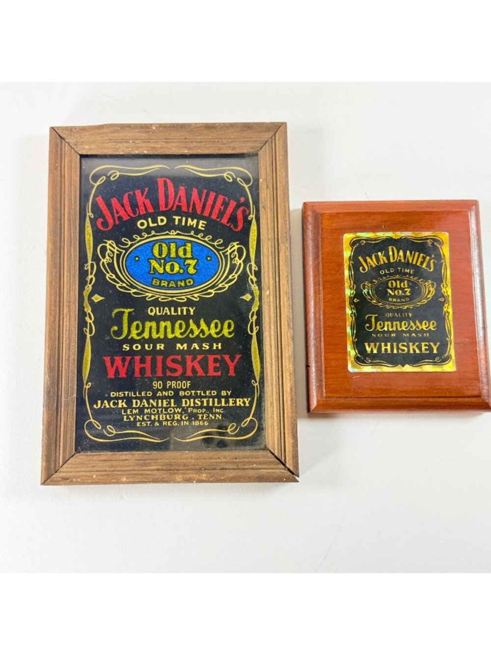 Jack Daniels Old 2 No. 7 Whiskey Framed Wall Plaques 9x6.25 & 4.5x5.5